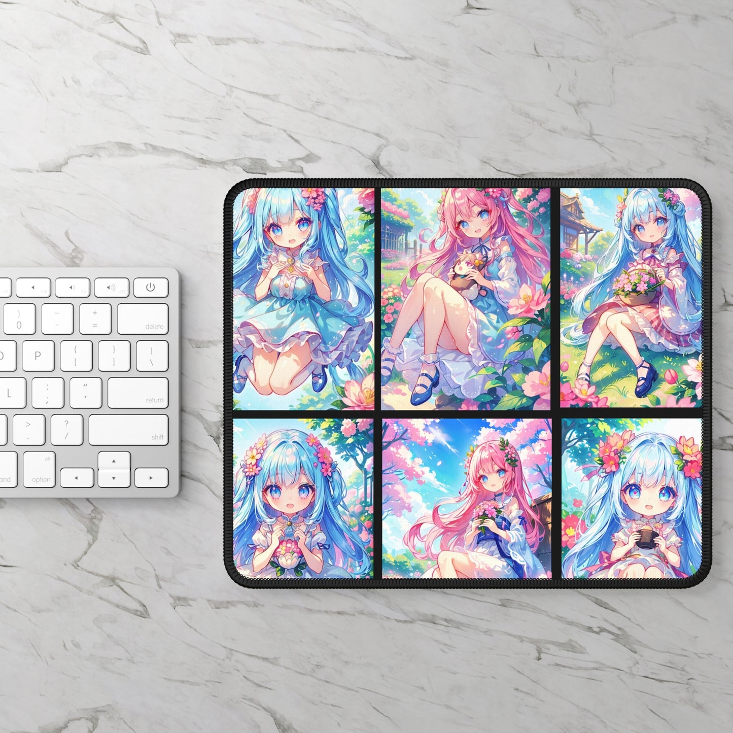 Pastel Anime Girl Collage Gaming Mouse Pad – 9x7 Neoprene Mouse Pad with Kawaii Manga Artwork for Gamers and Otaku Desk Setups