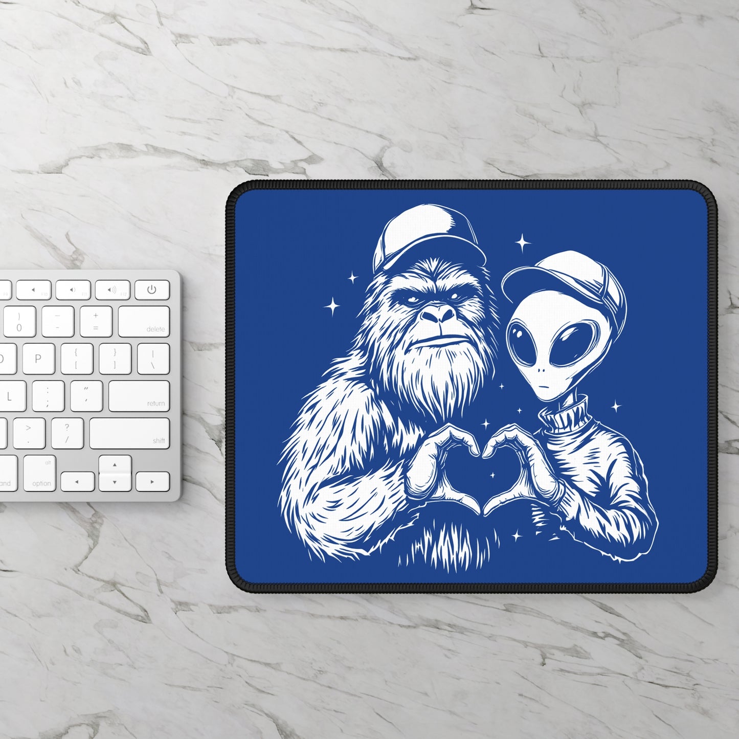 Alien & Bigfoot Unity 9x7 Neoprene Desk Mat – Cryptid Love Mouse Pad