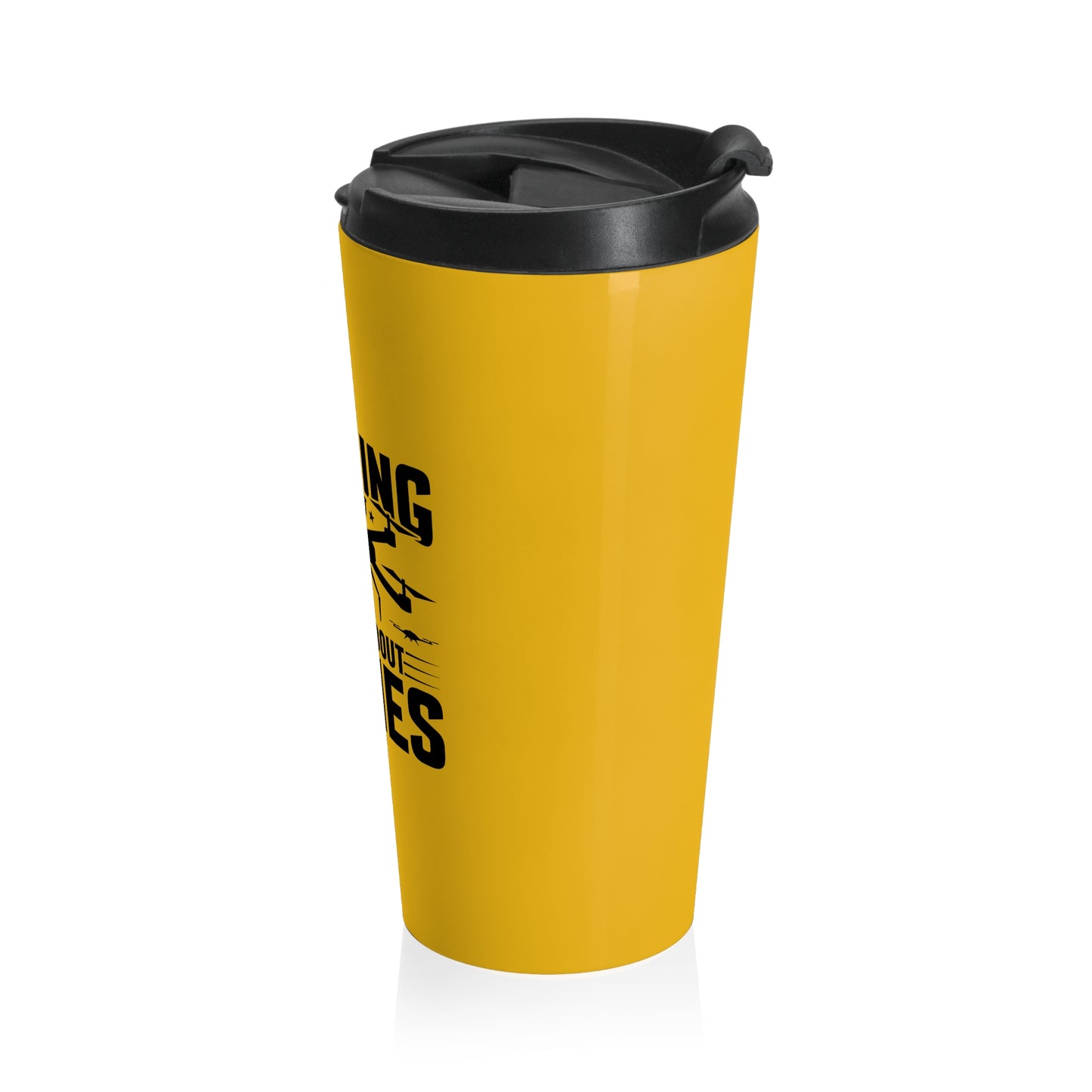 15oz “May Start Talking About Drones” Stainless Steel Travel Mug – Yellow Warning Design with Leak-Proof Lid
