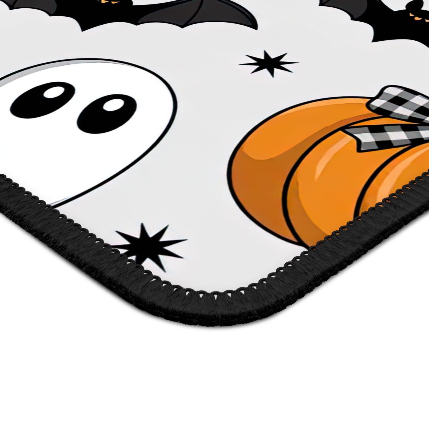 Ghosts and Pumpkins Halloween Mouse Pad – 9x7 Neoprene Desk Mat with Bats, Spiderwebs, and Gingham Bows Design