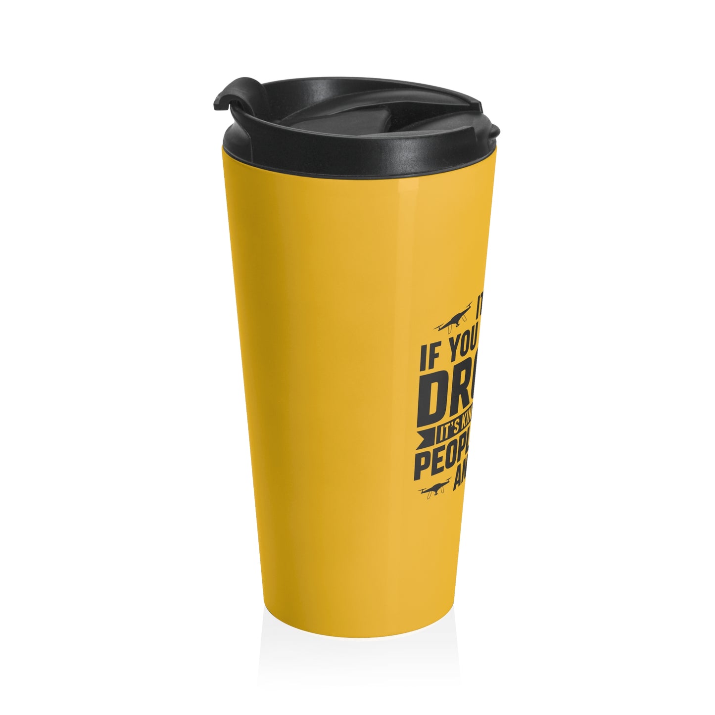 15oz “Smart People Hobby” Stainless Steel Travel Mug – Yellow Drone Design with Leak-Proof Lid
