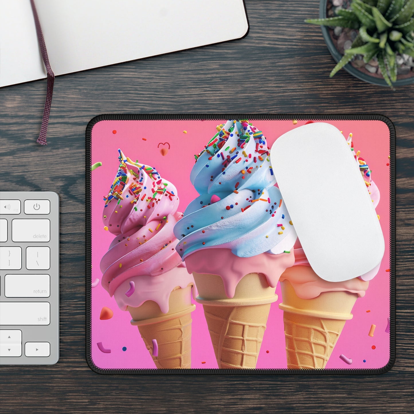 Pastel Swirl 9x7 Neoprene Desk Mat – Cotton Candy Cone Mouse Pad