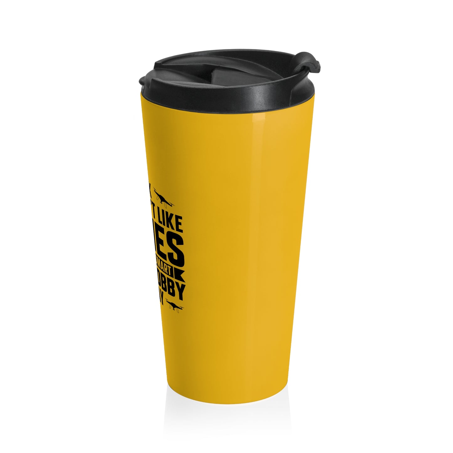 15oz “Smart People Hobby” Stainless Steel Travel Mug – Yellow Drone Design with Leak-Proof Lid