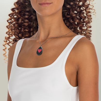 Red Heart Teardrop Necklace – Minimalist Love Pendant with Silver Chain