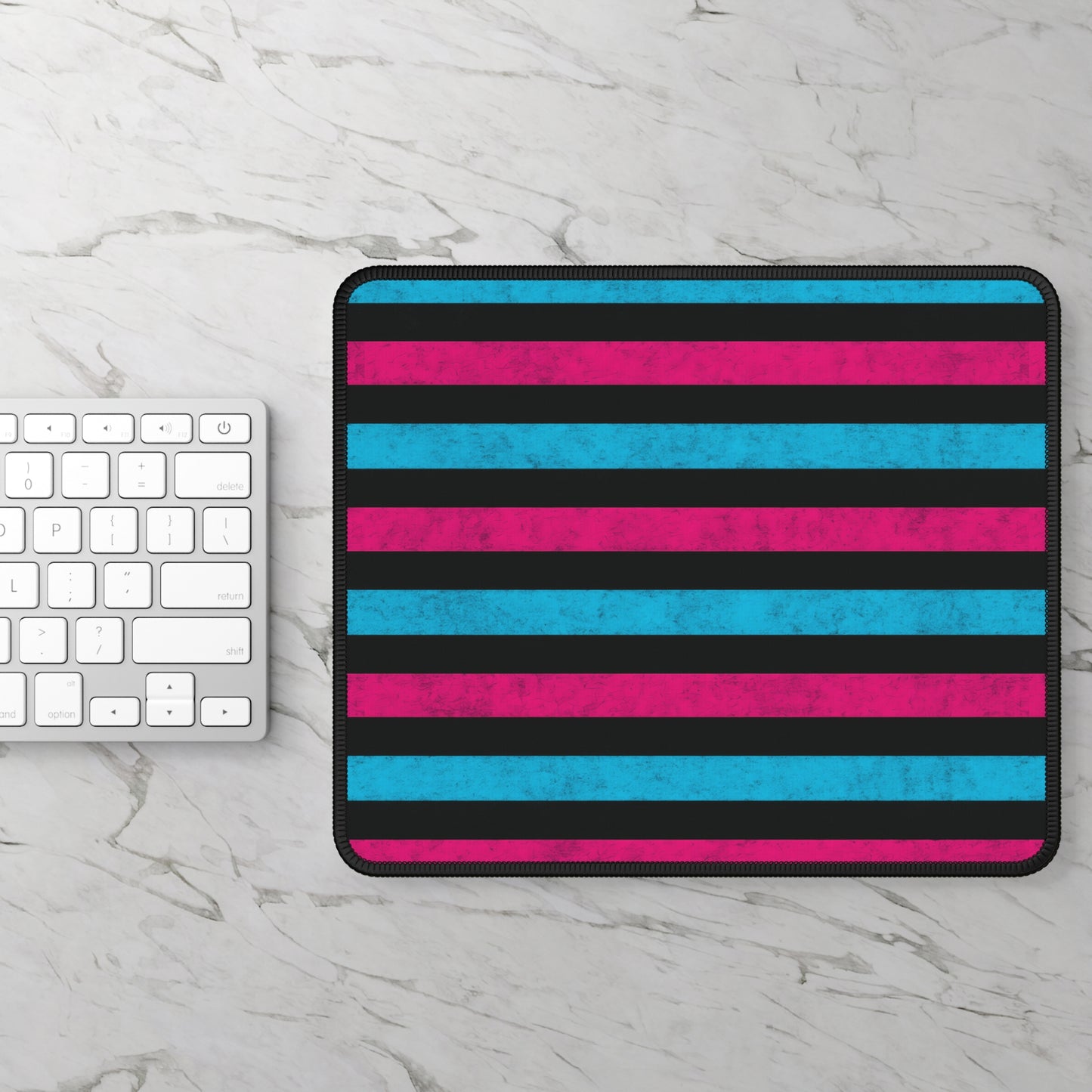 Neon Stripes 9x7 Neoprene Desk Mat – Retro Grunge Mouse Pad