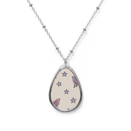 Celestial Wings Teardrop Necklace – Purple Star & Butterfly Pendant with Silver Chain