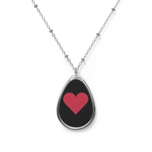 Red Heart Teardrop Necklace – Minimalist Love Pendant with Silver Chain