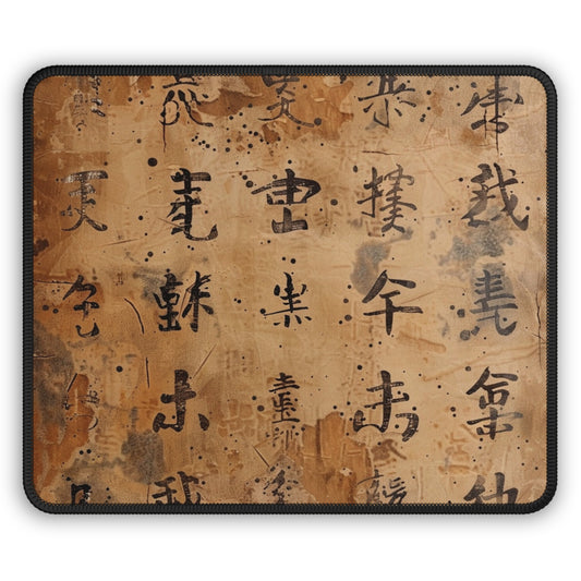 Ink & Echoes 9x7 Neoprene Desk Mat – Chinese Calligraphy Mouse Pad on Aged Parchment
