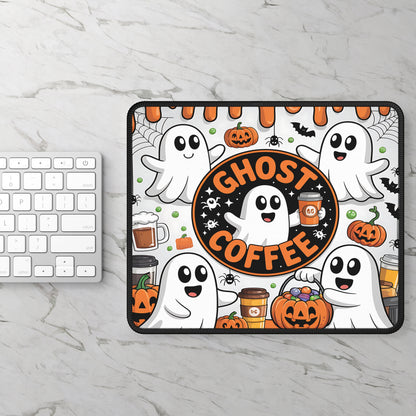 Ghost Coffee Halloween Gaming Mouse Pad – 9x7 Neoprene Mouse Pad with Cute Ghosts, Pumpkins, and Spooky Coffee Shop Design