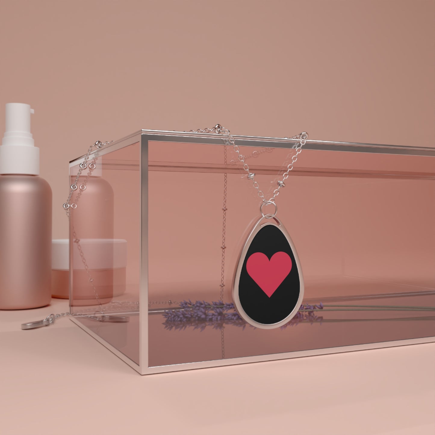 Red Heart Teardrop Necklace – Minimalist Love Pendant with Silver Chain