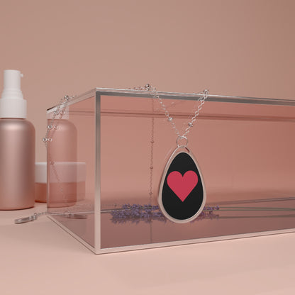 Red Heart Teardrop Necklace – Minimalist Love Pendant with Silver Chain