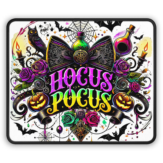 Hocus Pocus Gothic Bow Mouse Pad – 9x7 Neoprene Desk Mat with Pumpkins, Potions, and Mystical Owl Design