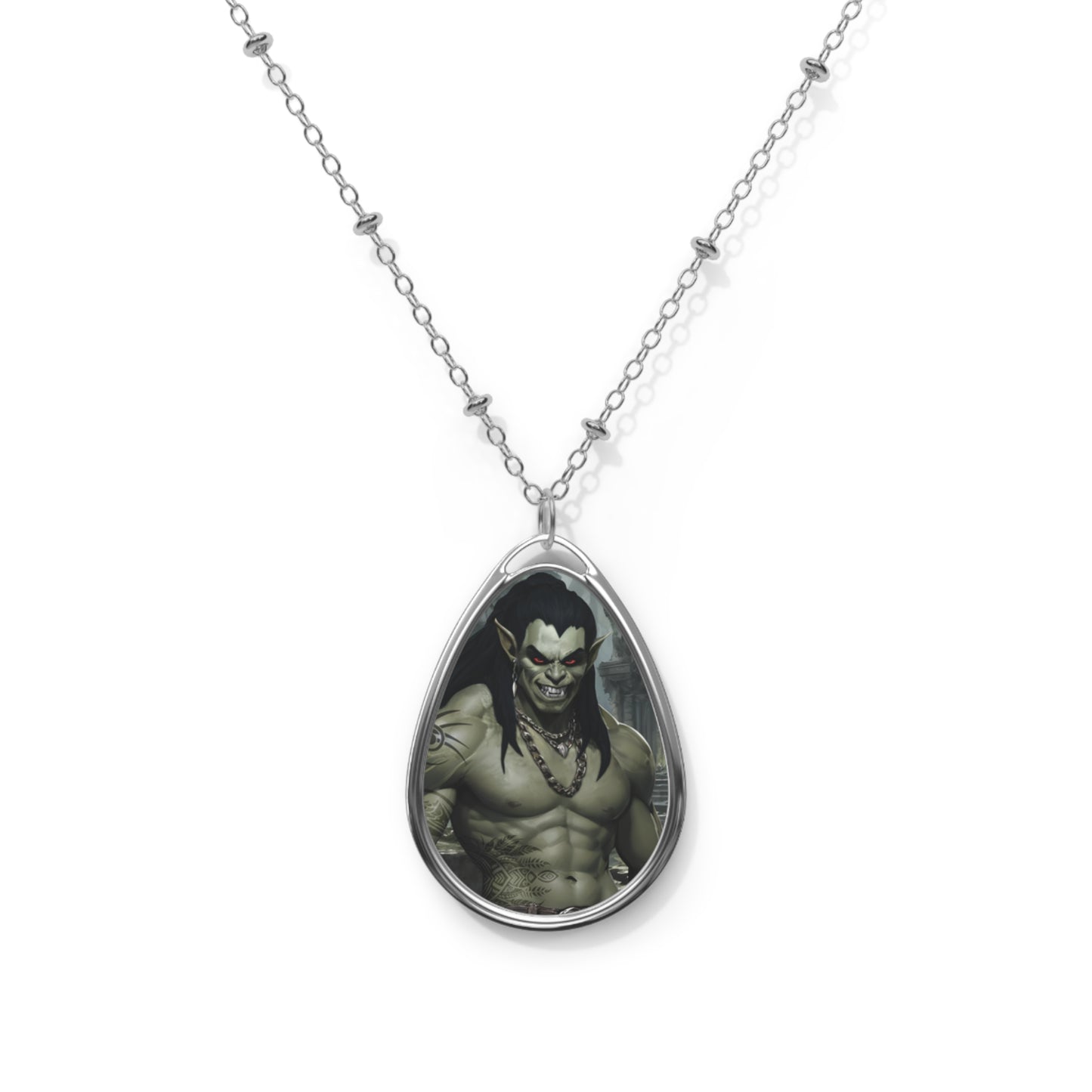 Tribal Fang Teardrop Necklace – Fantasy Warrior Pendant with Silver Chain