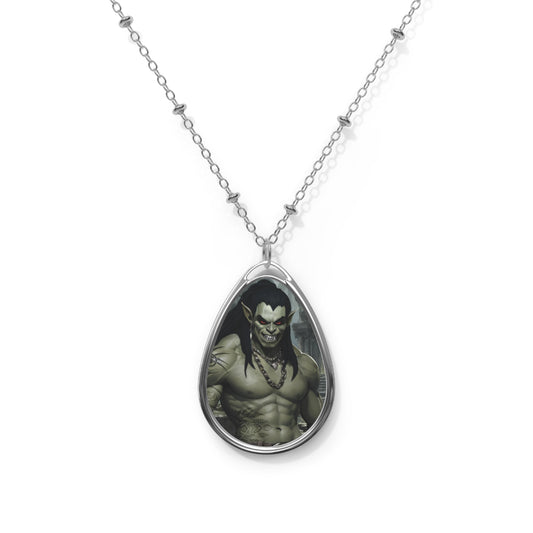 Tribal Fang Teardrop Necklace – Fantasy Warrior Pendant with Silver Chain