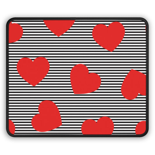 Red Hearts on Stripes 9x7 Neoprene Desk Mat – Bold Love Mouse Pad