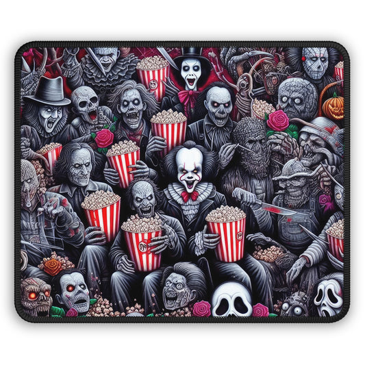Horror Movie Villains Mouse Pad – 9x7 Neoprene Desk Mat with Creepy Killers and Popcorn Night Design