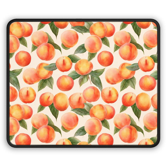 Peach Parade 9x7 Neoprene Desk Mat – Watercolor Fruit Mouse Pad with Leaves & Light Background