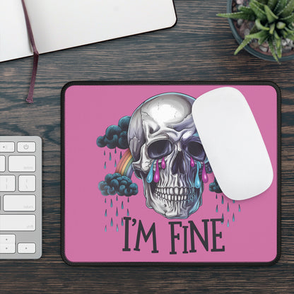 I’m Fine Skull 9x7 Neoprene Desk Mat – Gothic Rainbow Mouse Pad with Tears & Storm Clouds