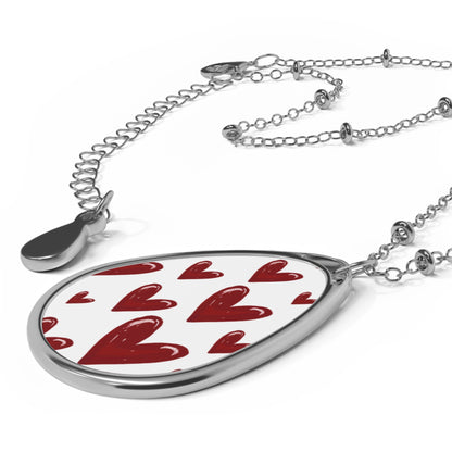 Scattered Hearts Teardrop Necklace – Romantic Red Heart Pendant with Silver Chain