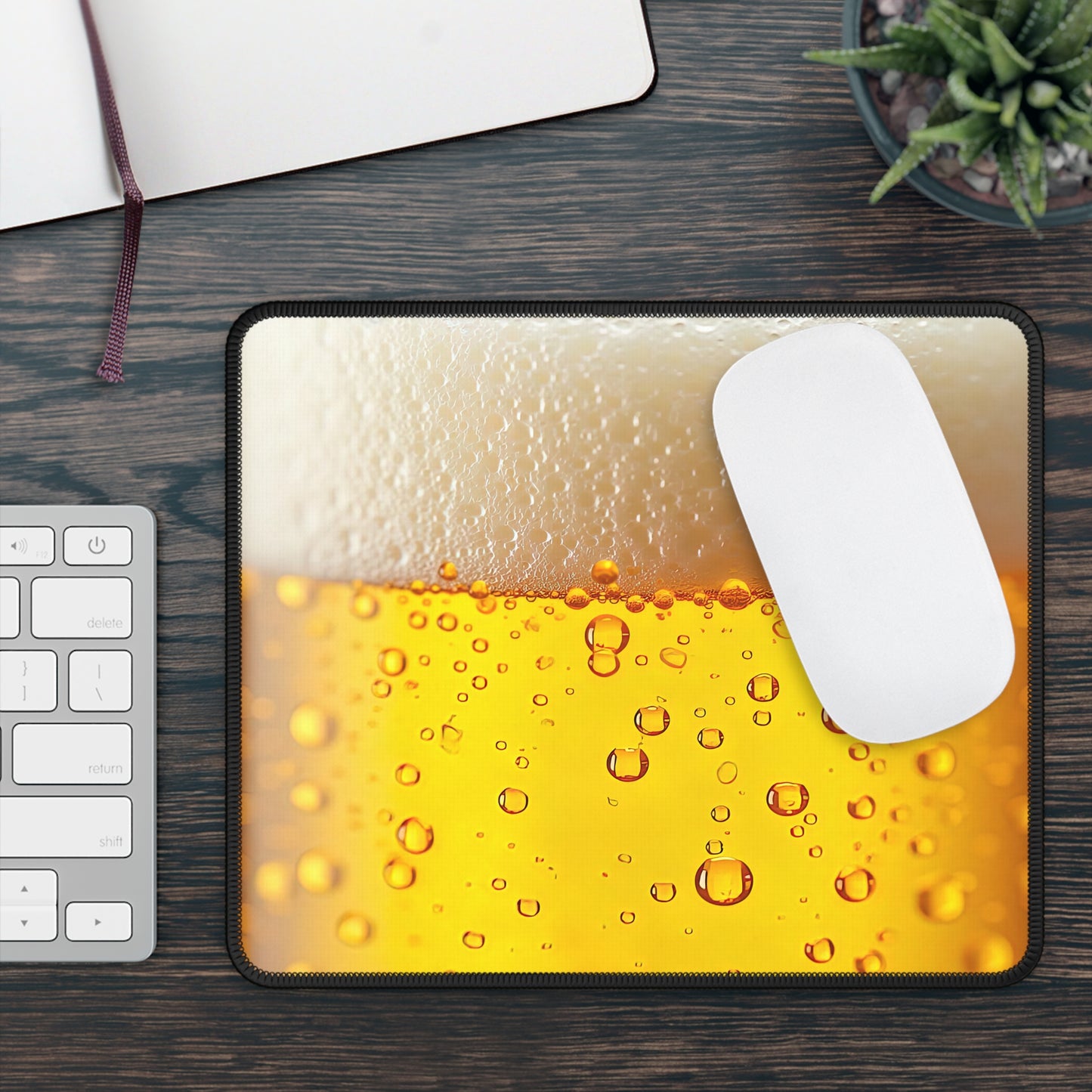Golden Pour 9x7 Neoprene Desk Mat – Beer Bubbles Mouse Pad