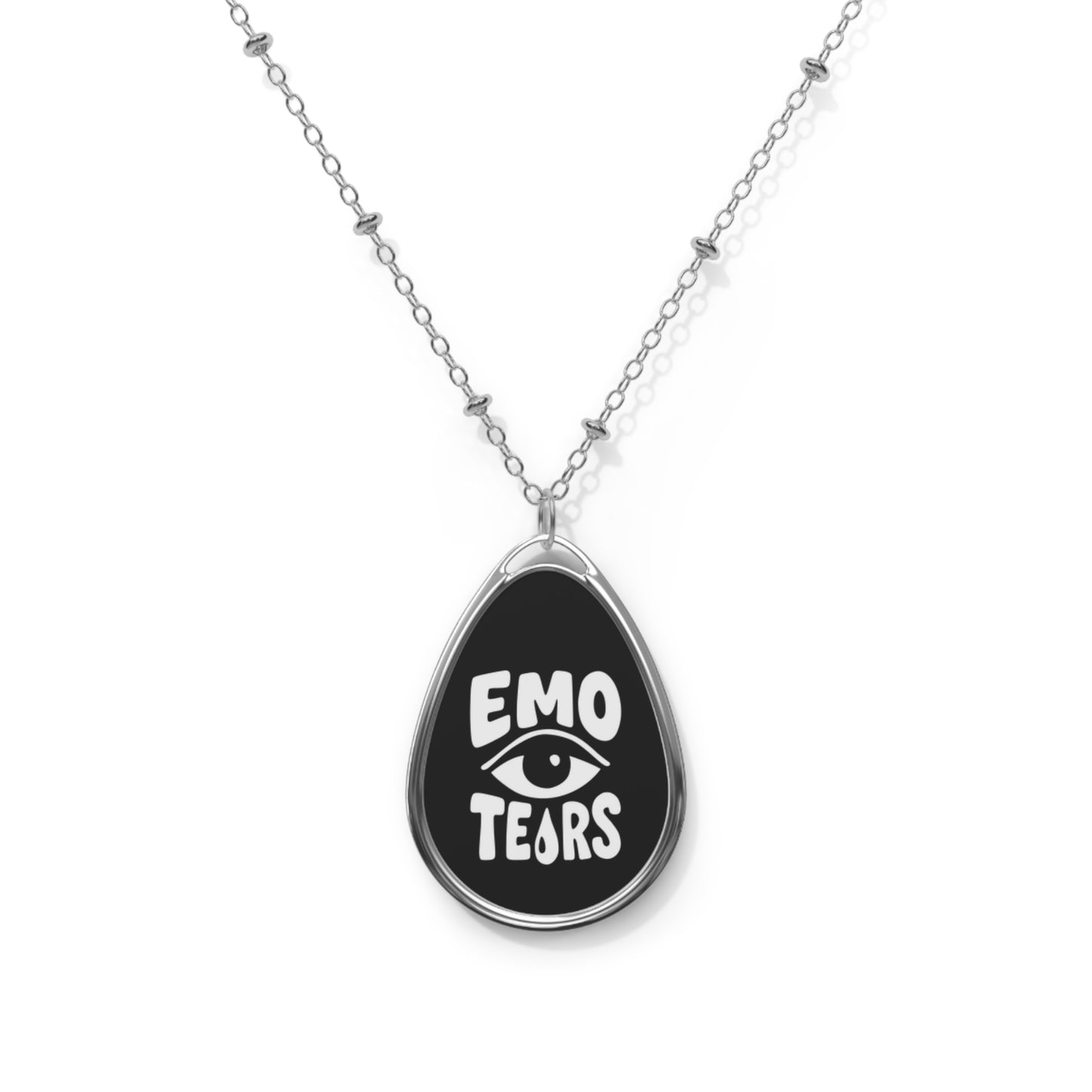 Emo Tears Teardrop Necklace – Black Pendant with Stylized Eye & Silver Chain