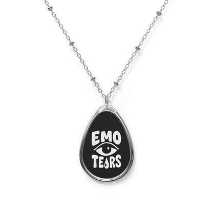 Emo Tears Teardrop Necklace – Black Pendant with Stylized Eye & Silver Chain