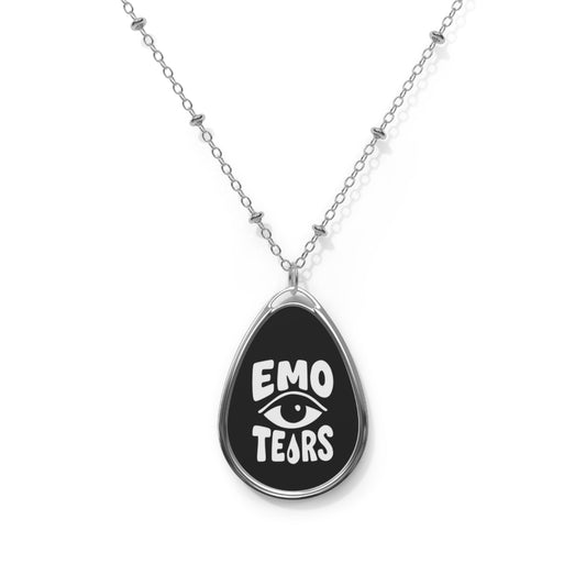 Emo Tears Teardrop Necklace – Black Pendant with Stylized Eye & Silver Chain