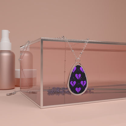 Broken Hearts Teardrop Necklace – Purple Emo Pendant with Silver Chain