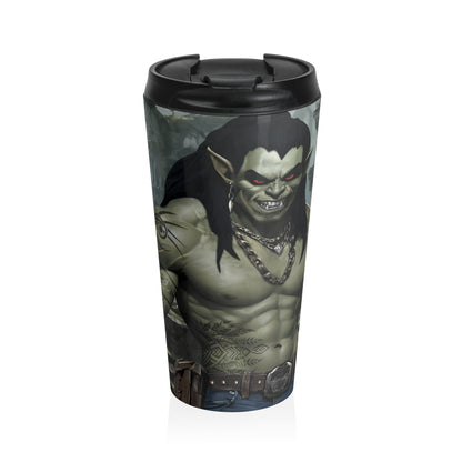 15oz Orc Warrior Stainless Steel Travel Mug – Fantasy Forest Design with Leak-Proof Lid