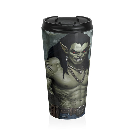 15oz Orc Warrior Stainless Steel Travel Mug – Fantasy Forest Design with Leak-Proof Lid