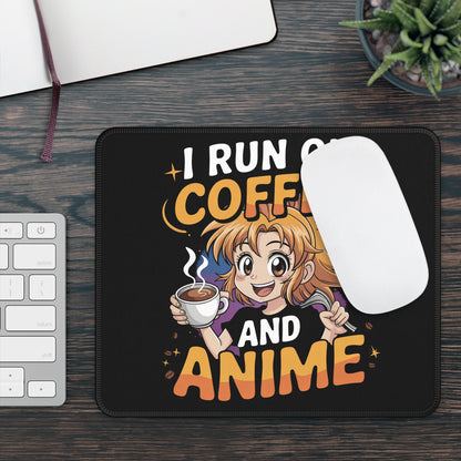 I Run on Coffee and Anime 9x7 Neoprene Desk Mat – Kawaii Otaku Mouse Pad with Espresso Energy