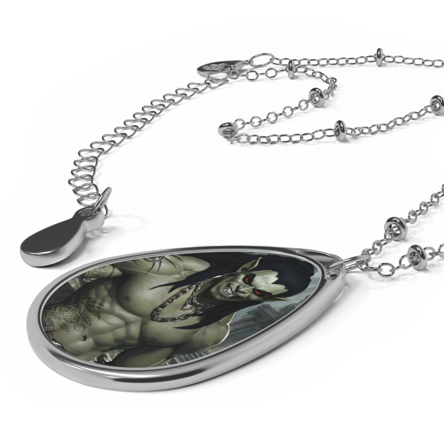 Tribal Fang Teardrop Necklace – Fantasy Warrior Pendant with Silver Chain