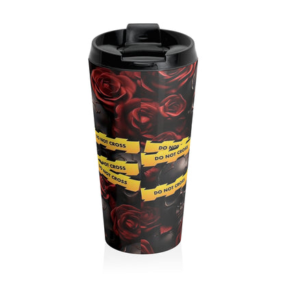 15oz “Attempted Murder” Stainless Steel Travel Mug – Red Handprint Design with Leak-Proof Lid