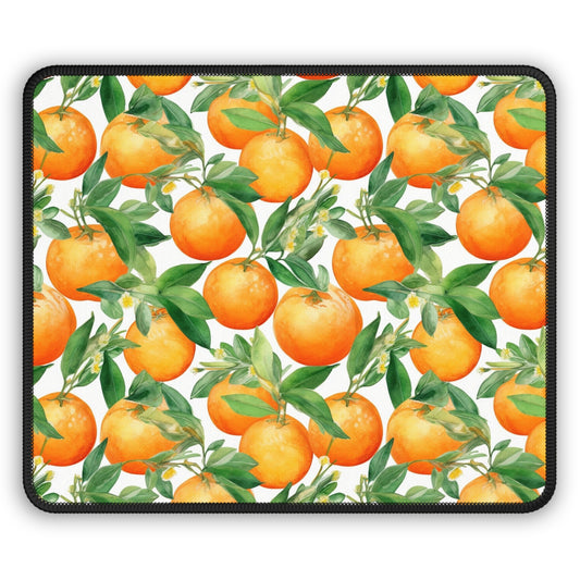 Orchard Bloom 9x7 Neoprene Desk Mat – Realistic Orange Mouse Pad with Leaves & White Background