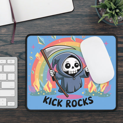 Kick Rocks Reaper 9x7 Neoprene Desk Mat – Cartoon Grim Reaper Mouse Pad with Rainbow & Crystals