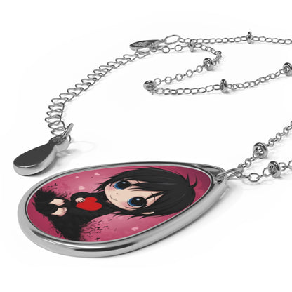 Heartcore Teardrop Necklace – Cartoon Emo Pendant with Silver Chain