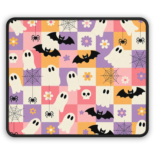 Pastel Ghosts and Bats Mouse Pad – 9x7 Neoprene Desk Mat with Halloween Patchwork Design