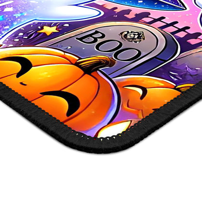 Kawaii Ghost Halloween Gaming Mouse Pad – 9x7 Neoprene Mouse Pad with Cute Witch Ghost, Pumpkins, and Spooky Graveyard Design