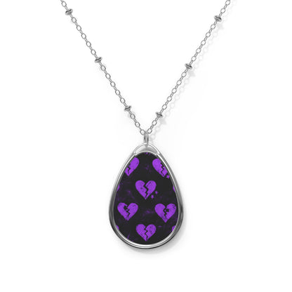 Broken Hearts Teardrop Necklace – Purple Emo Pendant with Silver Chain