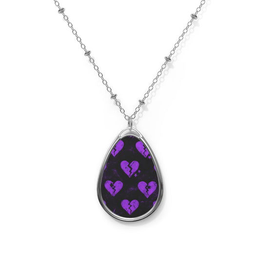 Broken Hearts Teardrop Necklace – Purple Emo Pendant with Silver Chain