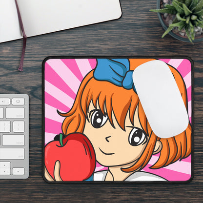Anime Girl with Apple Mouse Pad – 9x7 Neoprene Desk Mat with Cute Kawaii Cartoon Design