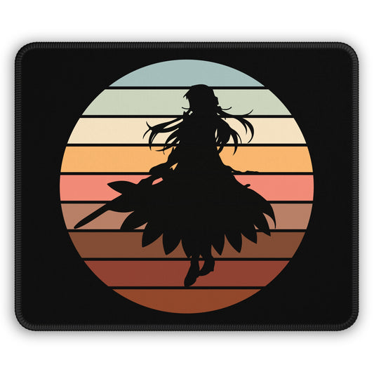 Samurai Warrior Sunset Mouse Pad – 9x7 Neoprene Desk Mat with Anime Silhouette and Retro Sunset Design