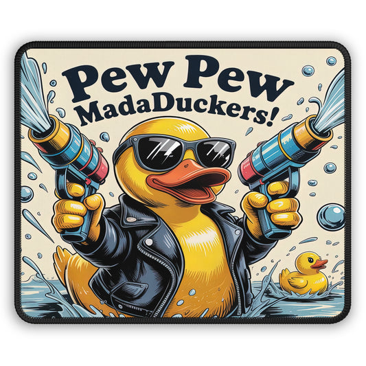 Pew Pew MadaDuckers Mouse Pad – 9x7 Neoprene Desk Mat with Funny Duck and Water Guns Design