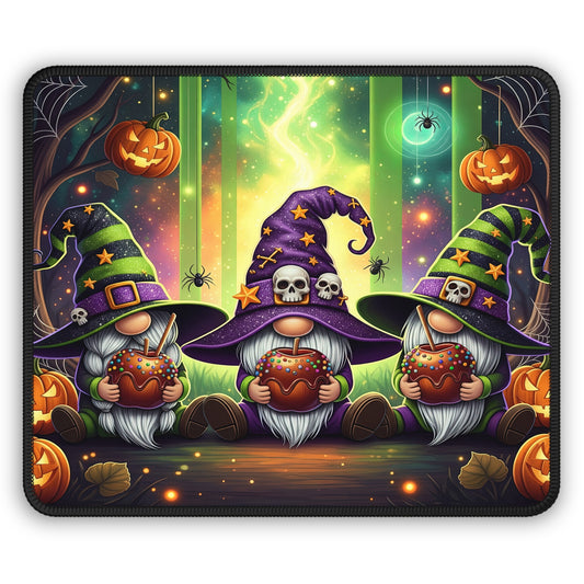 Halloween Gnome Witches Gaming Mouse Pad – 9x7 Neoprene Desk Mat with Spooky Pumpkins and Candy Apples Design