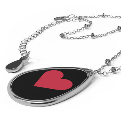 Red Heart Teardrop Necklace – Minimalist Love Pendant with Silver Chain