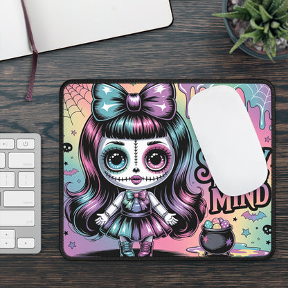 Spooky Doll Gaming Mouse Pad – 9x7 Neoprene Desk Mat with Gothic Pastel “Spooky Is a State of Mind” Design
