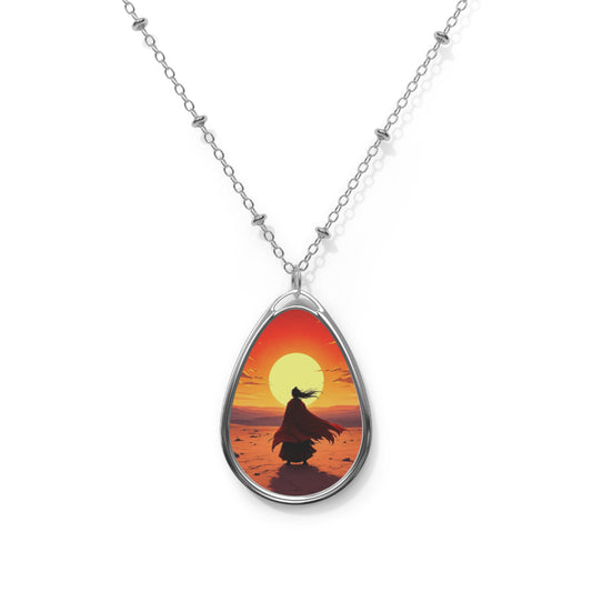 Sunset Cloak Teardrop Necklace – Artistic Beach Pendant with Silver Chain