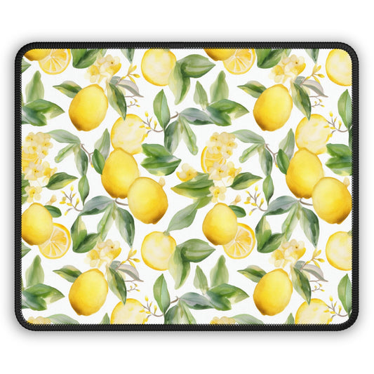 Lemon Bloom 9x7 Neoprene Desk Mat – Watercolor Citrus Mouse Pad with Leaves & Flowers