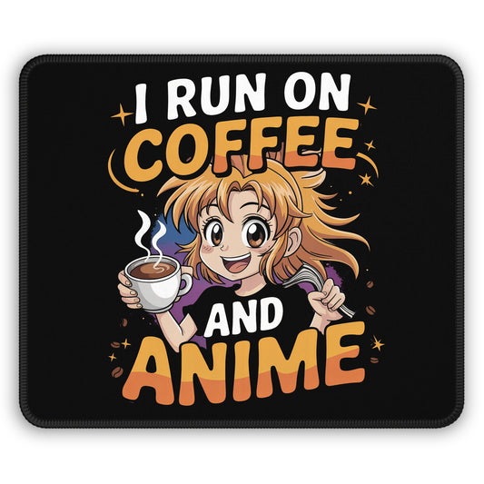 I Run on Coffee and Anime 9x7 Neoprene Desk Mat – Kawaii Otaku Mouse Pad with Espresso Energy