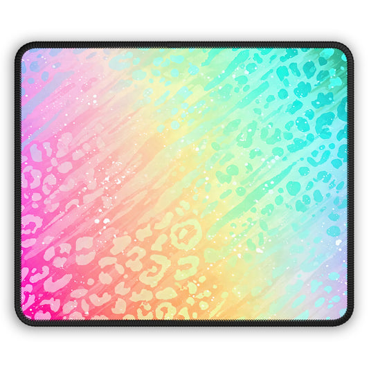 Rainbow Leopard Print Gaming Mouse Pad – 9x7 Neoprene Mouse Pad with Colorful Pastel Gradient Design
